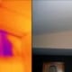 Image shows lack of insulation in attic wall. This attic access was blocked in a closet.